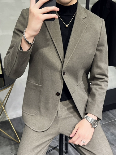 Шерстяной осенний демисезонный комплект, элитный пиджак классического кроя для отдыха, увеличенная толщина, облегающий крой