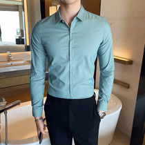 Autumn business dress mens shirt long sleeve Korean trend handsome solid color slim shirt casual fashion Mens