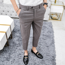 Summer striped nine-point casual pants mens thin Korean version of the trend British style 9-point small trousers hairdresser suit pants