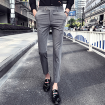 Nine-point striped casual pants mens Korean version of the trend summer hair stylist slim feet pants British style mens clothing