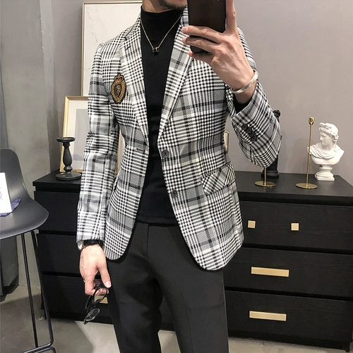 Мужской трендовый костюм, комплект для отдыха, изысканный стиль, в корейском стиле, облегающий крой, в британском стиле