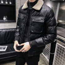 Winter PU fur collar down cotton clothes Mens Korean version Trend mens cotton coat jacket 2022 New thickened padded jacket