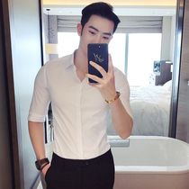 Seven-point sleeve shirt mens summer casual thin white shirt Korean version of trend handsome ruffian handsome slim short sleeve inch shirt