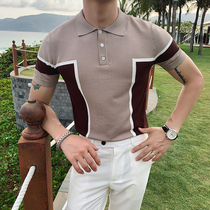 Summer short sleeve T-shirt men Korean slim lapel knitted polo shirt fashion brand personality fashion British casual top