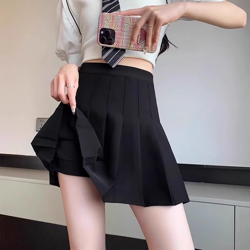 Black Half-Length Skirt for Women, Preppy Style Short Skirt, 2025 Spring and Summer New Style for Petite Figures, Extended High-Waisted A-Line Pleated Skirt Black Half-Length Skirt for Women, Preppy Style Short Skirt, 2025 Spring and Summer New Style for Petite Figures, Extended High-Waisted A-Line Pleated Skirt
