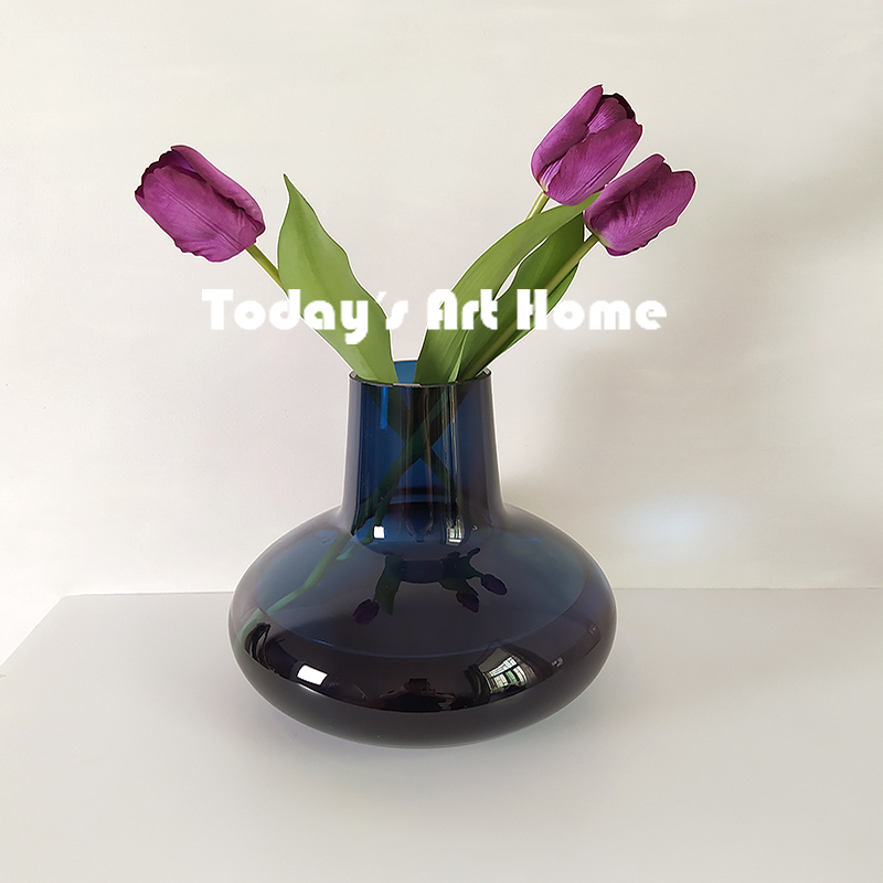 Modern minimal blue vase light luxury Nordic home living room glass flower dining table decoration decoration