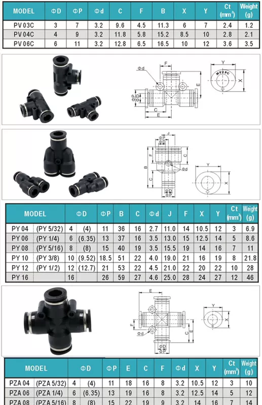 nối ống khí nén Khớp khí quản trực tiếp khuỷu tay PU ống khí nén 6 thẳng qua nhanh PG giảm tee 12 lượt 8 mm cắm nhanh kết nối nhanh đầu nối nhanh khí nén nitto đầu nối khí nén