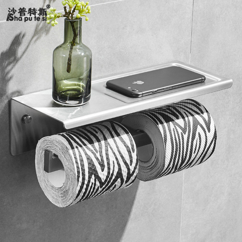 304 stainless steel double roll toilet paper towel rack Powder room roll toilet paper toilet paper rack Free hole toilet hotel toilet paper rack