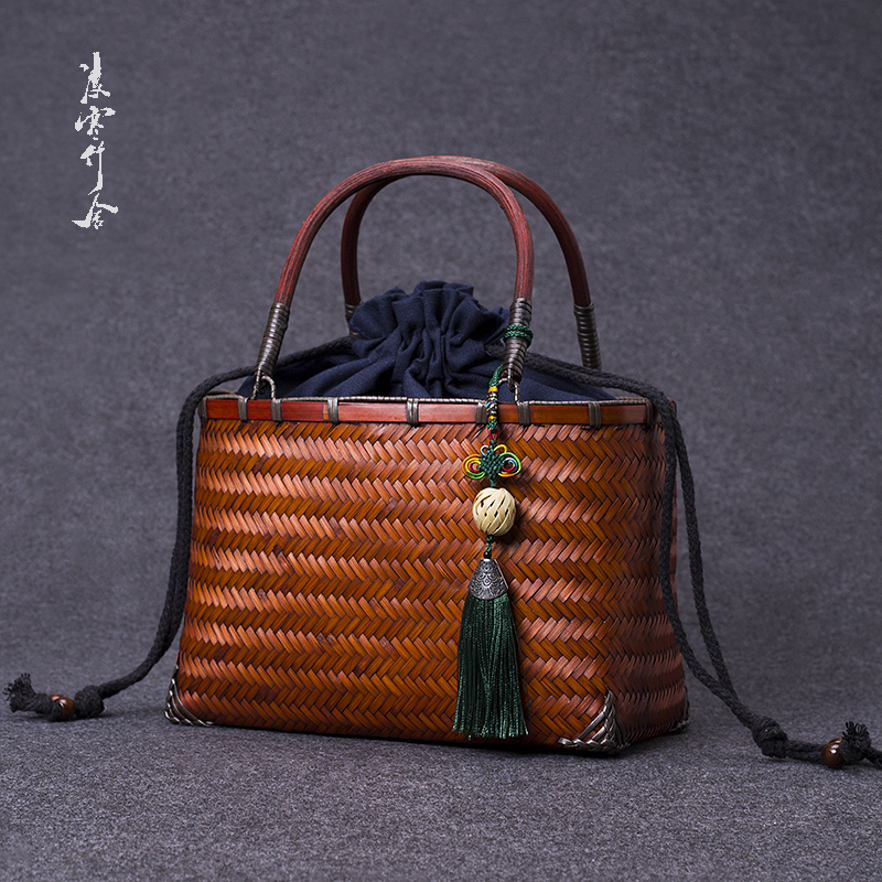 Chinese-Style Handmade Bamboo Woven Bag, Artistic Retro Handbag, Woven Bag, Bamboo Basket Bag, Cheongsam, Hanfu, Tea Set Storage Bag Chinese-Style Handmade Bamboo Woven Bag, Artistic Retro Handbag, Woven Bag, Bamboo Basket Bag, Cheongsam, Hanfu, Tea Set Storage Bag