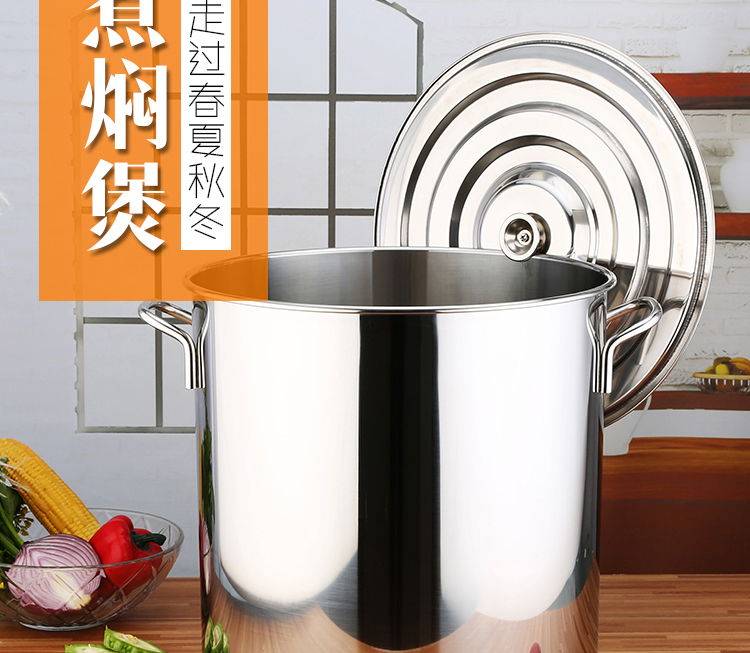 Thép không gỉ thương mại xô có nắp thép không gỉ súp xô dày súp sâu nồi công suất lớn xô lưu trữ đa mục đích gạo thùng chảo đá hoa cương