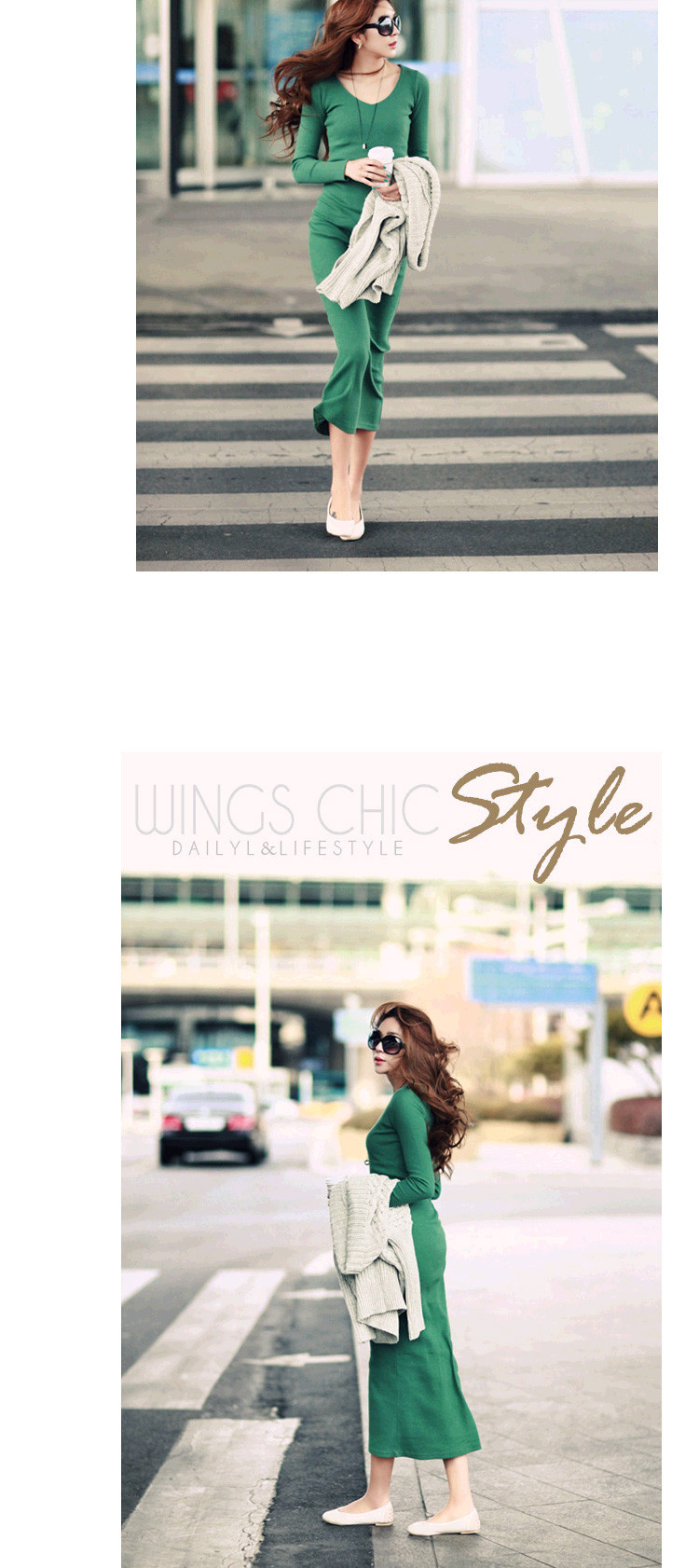 Korean women's new autumn and winter long-sleeved long knitted long skirt Slim base skirt NSYF1078