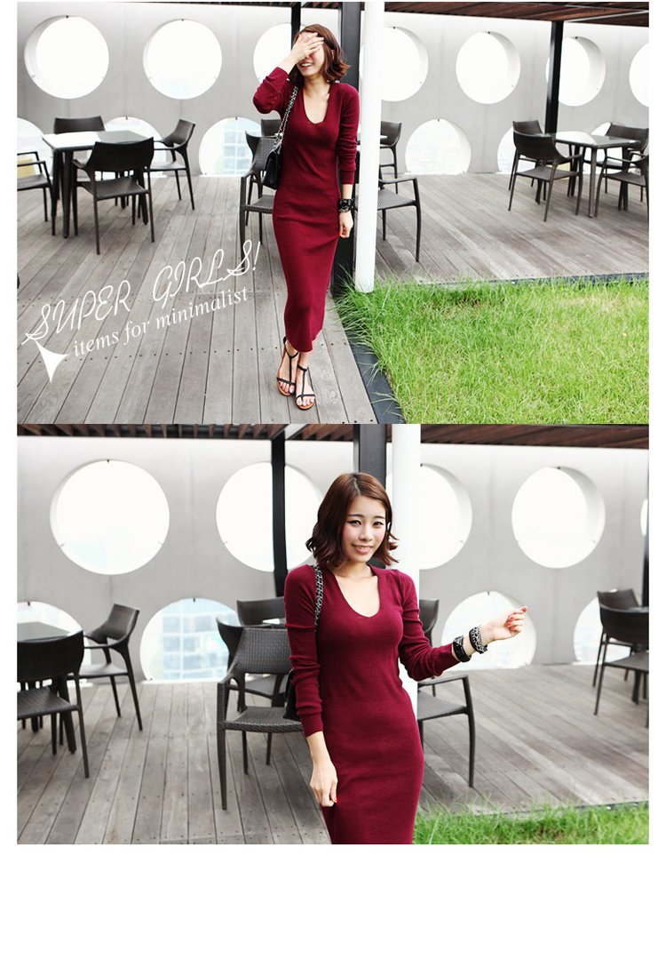 Korean women s new autumn and winter long-sleeved long knitted long skirt Slim base skirt NSYF1078