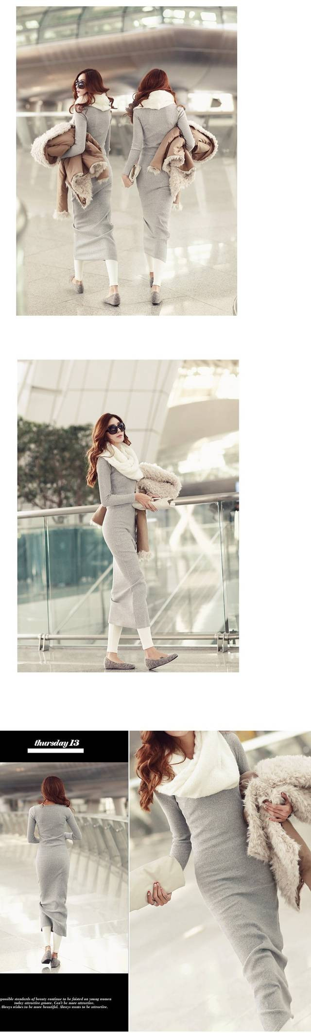 Korean women s new autumn and winter long-sleeved long knitted long skirt Slim base skirt NSYF1078