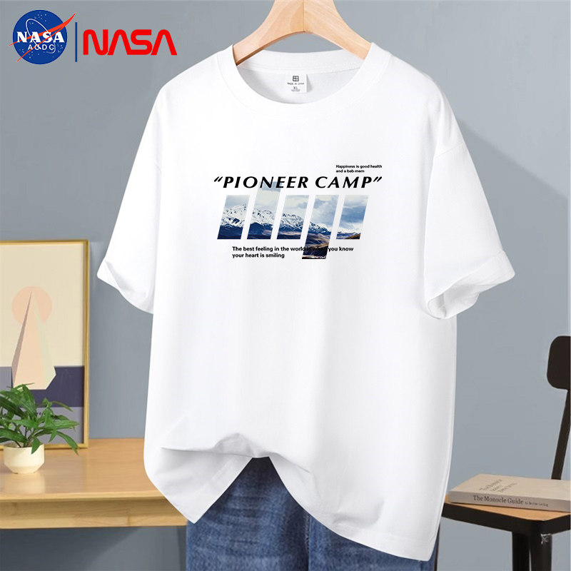 100% хлопок 丨NASA joint 2025 новая летняя футболка из чистого хлопка с короткими рукавами для мальчиков и подростков, свободная футболка tide T