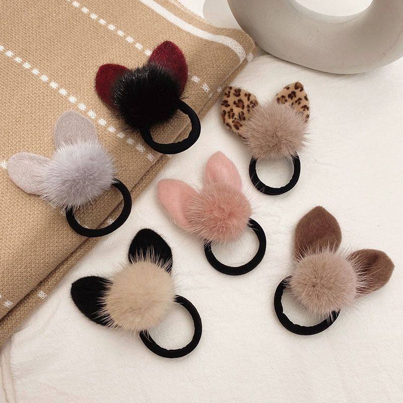 New Plush Bunny Ear Hair Ball Hair Tie, Simple and Elegant Ponytail Holder, High Elasticity Autumn and Winter Hair Band, Trendy Hair Accessory