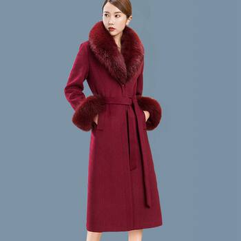 Real fox fur collar new winter mother's woolen coat