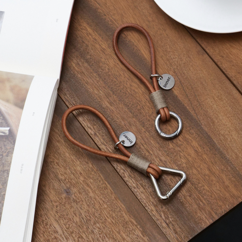 Inside Lm | Vintage Leather Cord Keychain, Hemp Rope Triangle Round Buckle, Car Key Chain, Niche Bag Accessory