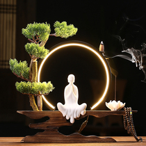 Chinese White Porcelain Zen of the Home Pendulum of Creative Office Turned Back-back incense Furnishing Living Room Genguan Tabletop Adornment