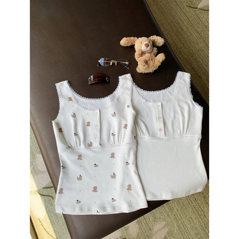 Chumeng Pokemeng Comfortable Soft Lace-Trimmed Versatile Printed Top