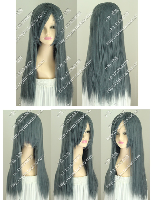 Màu xanh xám xanh dài 60cm tóc thẳng dài tóc phổ quát khuôn mặt bình thường hộp đêm anime cosplay tóc giả - Cosplay cosplay game