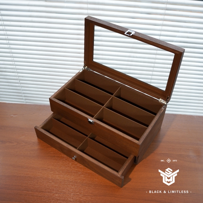 12-Slot Black Walnut Wood Eyeglasses, Sunglasses, and Jewelry Storage Box, Double-Layer, Large Capacity, High-End, Exquisite Sunglasses Display Box 12-Slot Black Walnut Wood Eyeglasses, Sunglasses, and Jewelry Storage Box, Double-Layer, Large Capacity, High-End, Exquisite Sunglasses Display Box