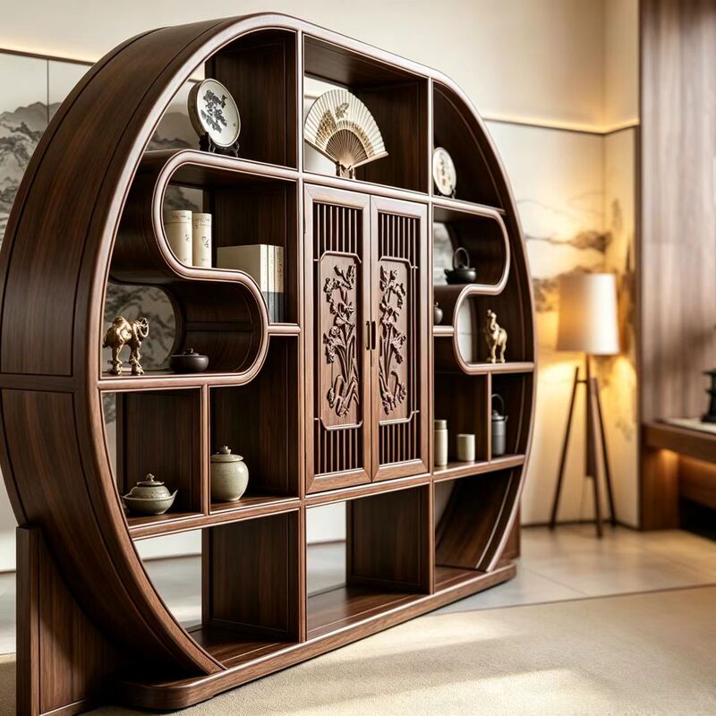 New Chinese Style North American Black Walnut Display Shelf, Song-Style Aesthetics, Simple Zen, Light Luxury, Living Room, Office, Solid Wood Furniture New Chinese Style North American Black Walnut Display Shelf, Song-Style Aesthetics, Simple Zen, Light Luxury, Living Room, Office, Solid Wood Furniture