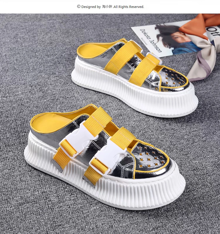 Mùa hè 2019 giày nữ mới đế dày baotou sandal mặc thời trang hoang dã giản dị lưới đỏ nửa dép lê thủy triều - Dép