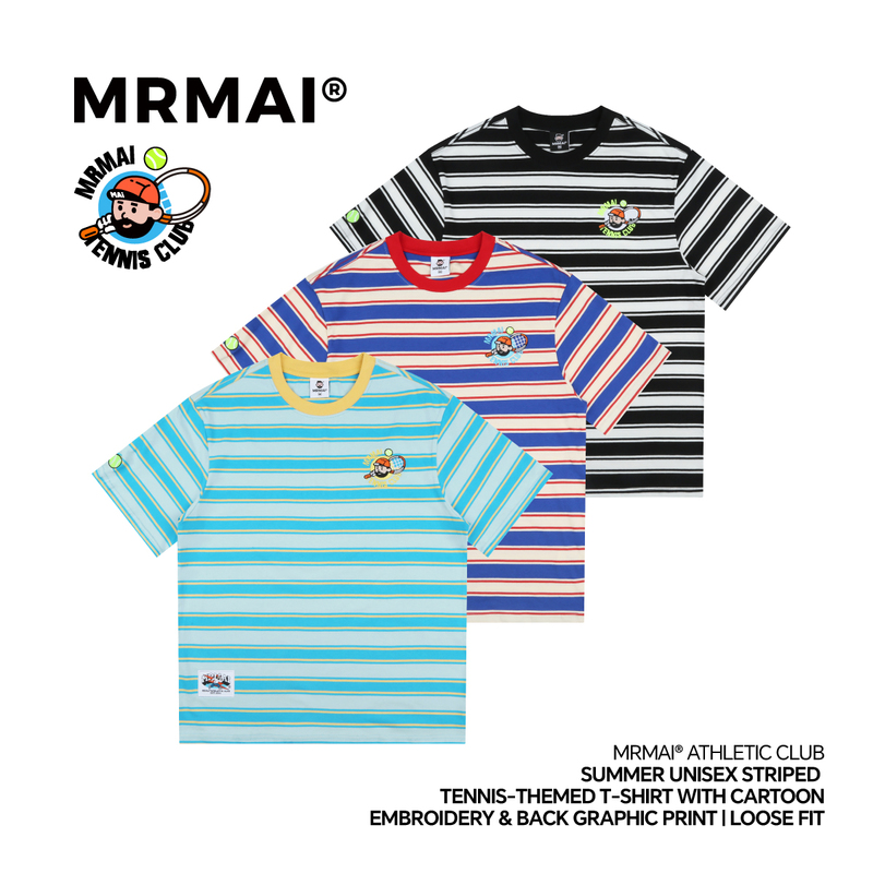 Mrmai Sports Club Series Summer Tennis Cartoon Striped Sports Casual Loose Fit Round Neck Short Sleeve T-Shirt Mrmai Sports Club Series Summer Tennis Cartoon Striped Sports Casual Loose Fit Round Neck Short Sleeve T-Shirt