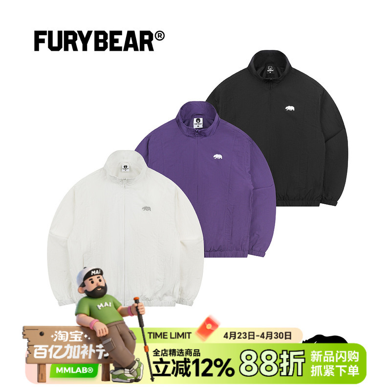 Furybear Military Style Series Spring and Autumn Embroidered Bear Logo American Short Casual Sports Jacket Windbreaker Coat