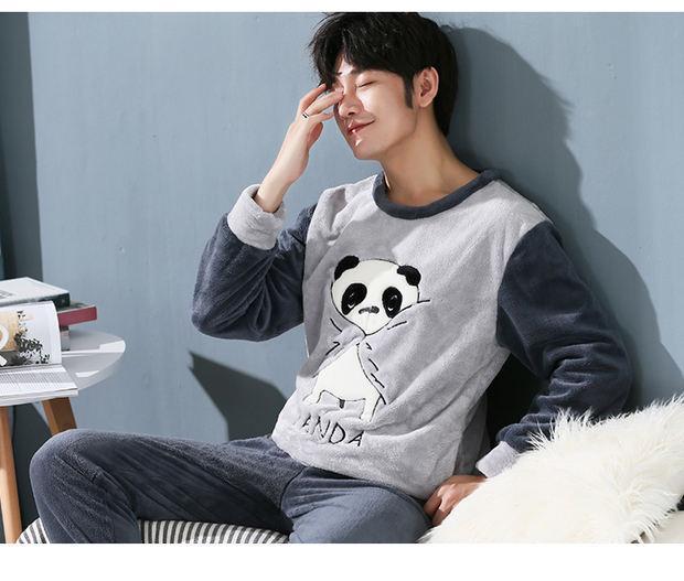 Bộ đồ ngủ nam cotton dày mùa đông nam cộng với mẫu nhung nam có thể mặc ngoài thu đông bộ khủng long