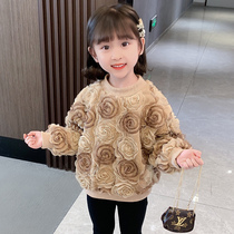 Girls fleece sweater Western style Korean version 2022 new childrens baby winter girls thick fashionable wool top