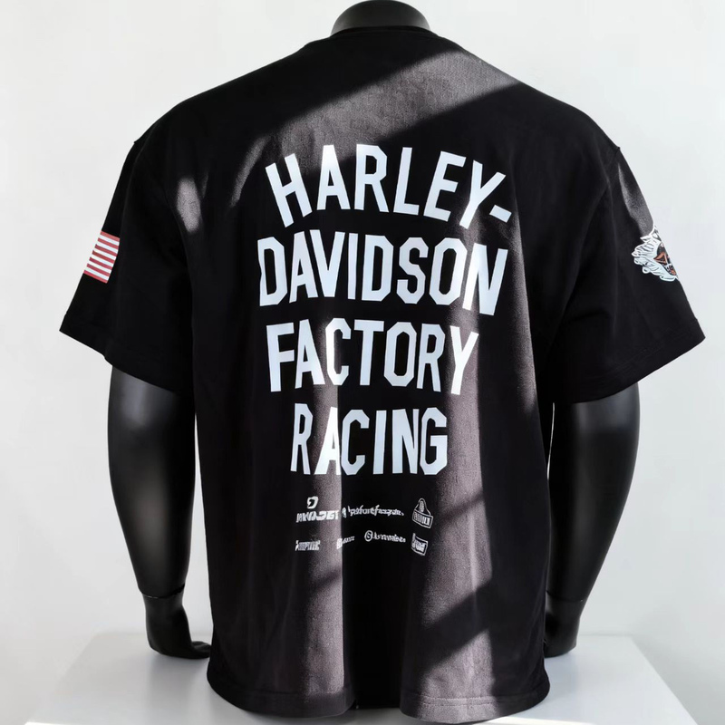 Harley-Themed Joyre Motorcycle Style Loose-Fitting 280g Heavyweight Pure Cotton T-Shirt