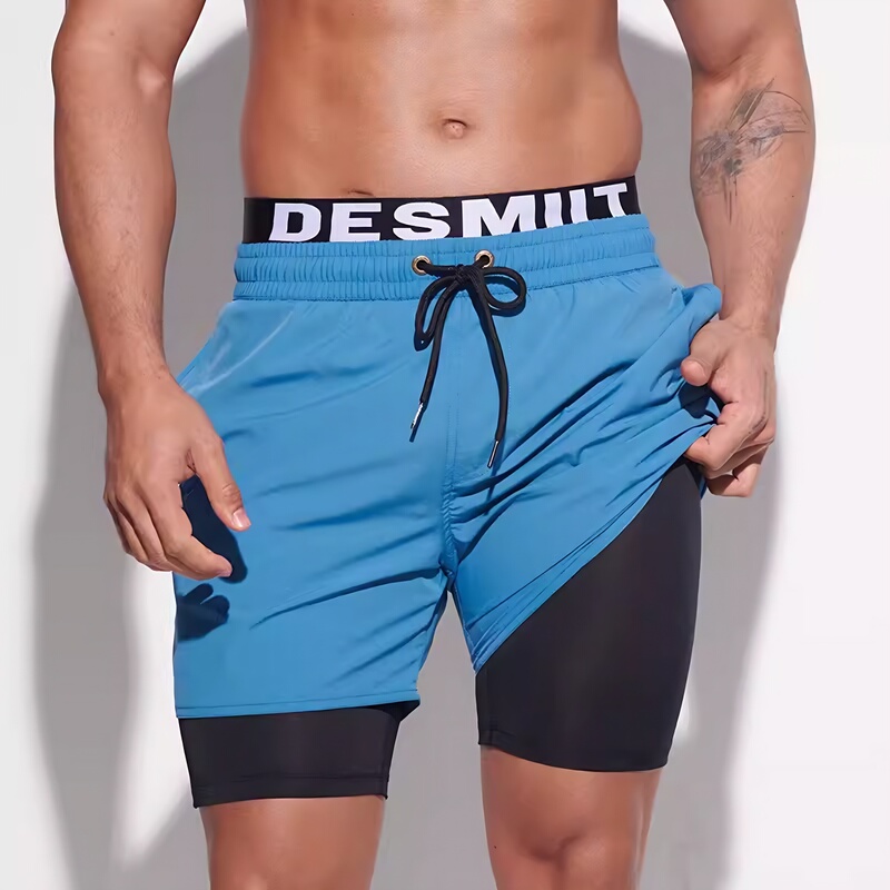 Desmiit Men's Beach Shorts, Loose Double-Layer Anti-Embarrassment Lining, Quick-Drying 4-Point Surf Shorts, Sports Shorts