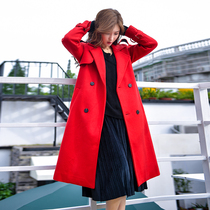 Red woolen sweatshirt woman in large coat with a knee lace big coat 2022 new autumn and winter Ben life Anti-season jacket