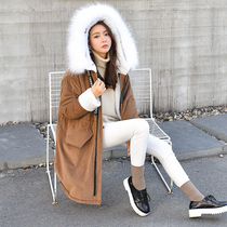 Light core suede with long and velvety jacket female lamb wool thickened warm Korean version of large fur collar cotton cloak cloister