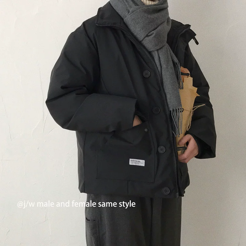 J / W Winter Nhật Bản retro chức năng Harajuku nhiều túi dụng cụ làm dày cổ áo bông nam và nữ - Áo khoác đôi