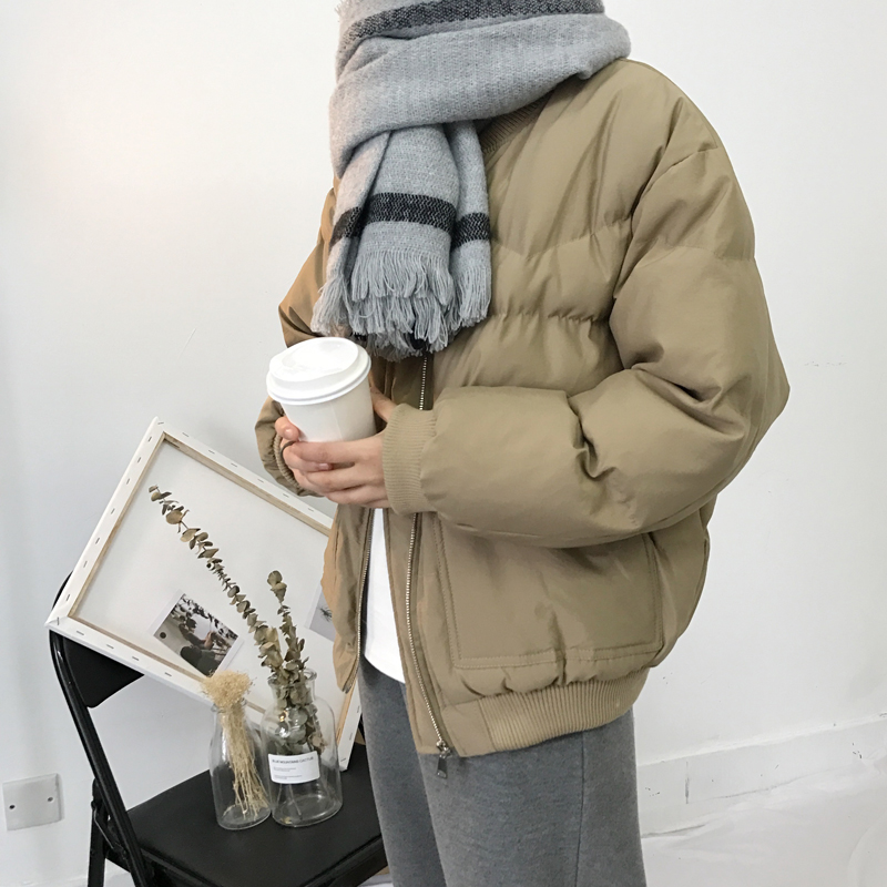 Mùa thu và mùa đông Hàn Quốc ulzzang phong cách Harajuku cổ tròn dày hoang dã bóng chày ngắn bánh mì áo khoác áo khoác nam và nữ áo khoác bomber