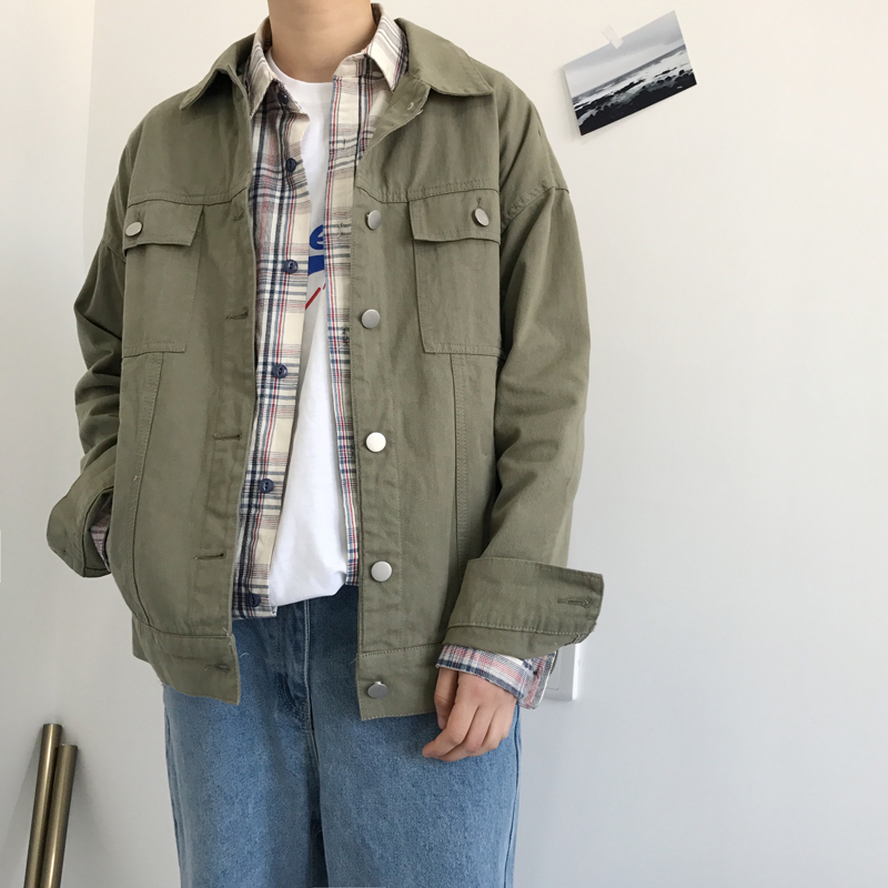 JIWU một số điều Hàn Quốc Dongdaemun ulzzang Harajuku phong cách ve áo lỏng phần mỏng denim jacket coat nam giới và phụ nữ