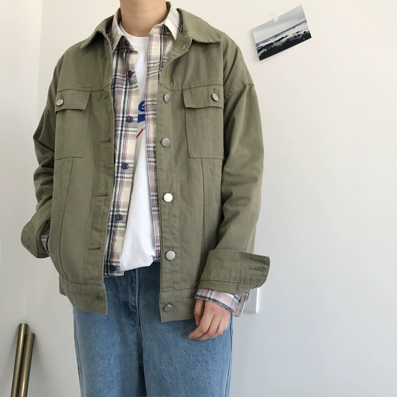 JIWU một số điều Hàn Quốc Dongdaemun ulzzang Harajuku phong cách ve áo lỏng phần mỏng denim jacket coat nam giới và phụ nữ vest nam