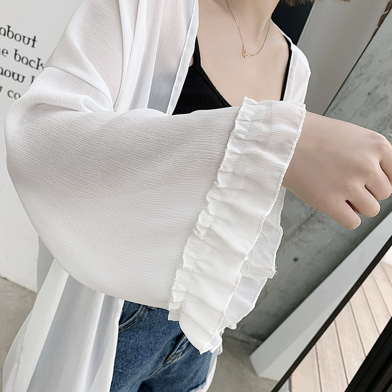 Shawl áo khoác máy lạnh nữ mùa hè phiên bản Hàn Quốc của kỳ nghỉ ngoài biển mỏng trong chiếc áo len dài chống nắng đi biển - Áo sơ mi chiffon ren