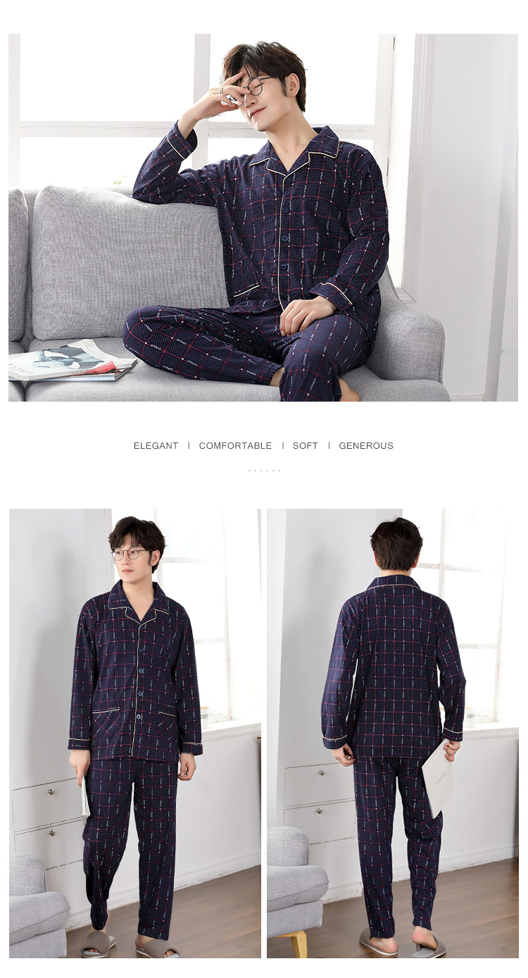 Bộ đồ ngủ nam mùa thu dài tay cho nam cotton phù hợp với nam trung niên cộng với phân bón XL nam phục vụ tại nhà mùa thu đồ bộ nam mặc nhà