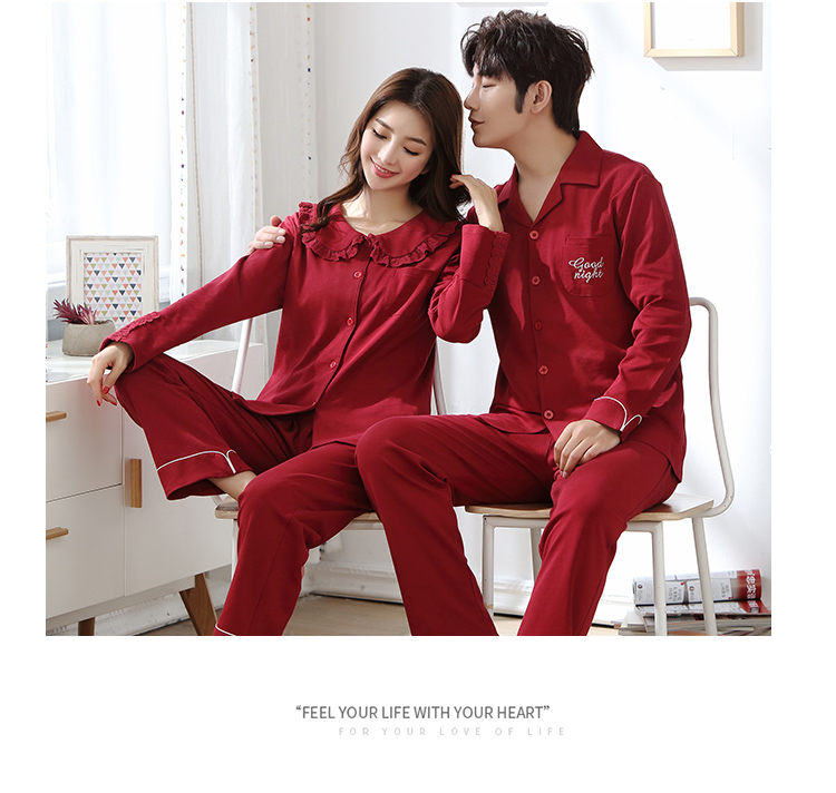 Hai bộ giá cưới đôi đồ ngủ cotton dài tay mới cưới lớn màu đỏ dễ thương hoạt hình nam nữ người mẫu mùa thu đồ ngủ phim hoạt hình