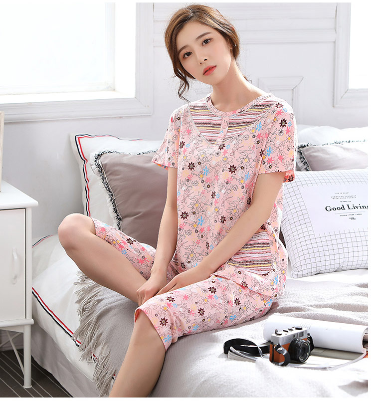 Thêm kích thước lớn nữ đồ ngủ mùa hè cotton ngắn tay áo lỏng lẻo cộng với phân bón tăng 200 pound chất béo mm set trung và cũ