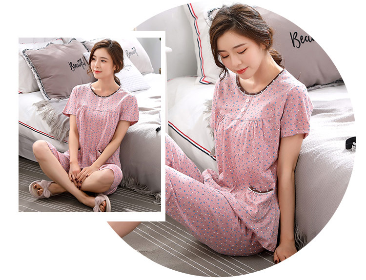 Thêm kích thước lớn nữ đồ ngủ mùa hè cotton ngắn tay áo lỏng lẻo cộng với phân bón tăng 200 pound chất béo mm set trung và cũ