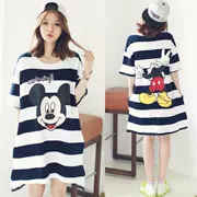 Bộ đồ ngủ nữ cực rộng bằng vải cotton mùa hè phiên bản Hàn Quốc của váy ngủ cotton chất béo mm cộng với phân bón XL 200 kg cho bà bầu