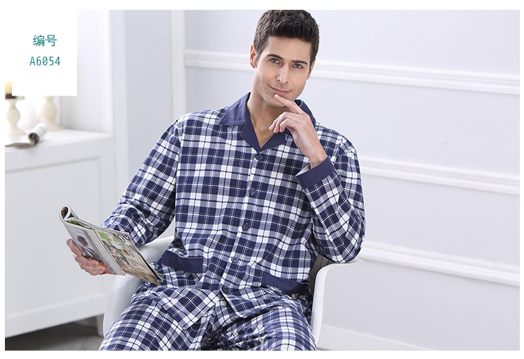 Bộ đồ ngủ cho nam trung niên cotton dài tay cotton nam mùa xuân và mùa thu đặc biệt cộng với phân bón XL phục vụ nhà phù hợp với bông quần ngủ nam dài