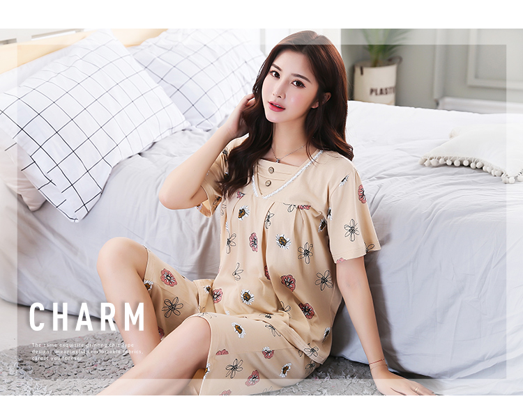 Thêm kích thước lớn nữ đồ ngủ mùa hè cotton ngắn tay áo lỏng lẻo cộng với phân bón tăng 200 pound chất béo mm set trung và cũ