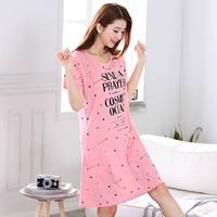 Phụ nữ mang thai váy ngủ nữ mùa hè cotton lỏng có thể mặc bên ngoài mang thai cộng với em gái béo XL đồ ngủ chất béo mm mùa hè đầm thiết kế đẹp