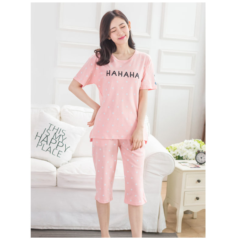 Bộ đồ ngủ ngắn tay cotton mùa hè ít quần áo nữ dễ thương tại nhà mùa hè của phụ nữ size lớn gồm bảy chiếc quần phù hợp với mùa hè hình ảnh đồ bộ kiểu