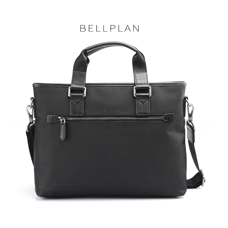 bellplan men's nylon cloth with cow leather briefcase Business computer bag Single shoulder Inclinable Satchel Bag